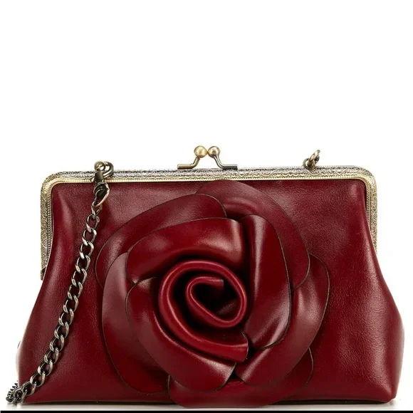 NWT-Patricia Nash-SET-Borriana Rose Crossbody &Mirror Fob Bag Charm-Oxblood-$198 - Picture 9 of 16